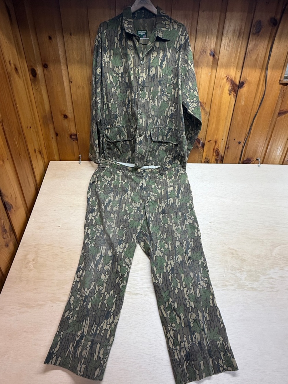 Hunting Uniform Camo Set Vtg 70's SafTbak Trebark Pants (42x28) & Shirt Mens 2XL